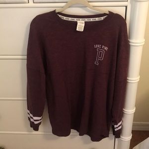 Maroon LOVE PINK long sleeve crew neck sweater